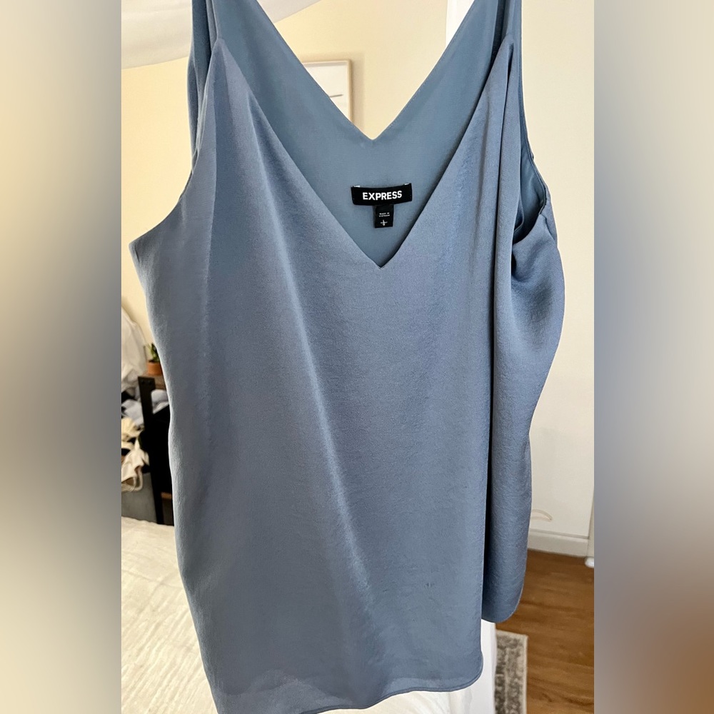 Express womens satin-like tank. Dusty blue/size L. Worn once. Like new condition